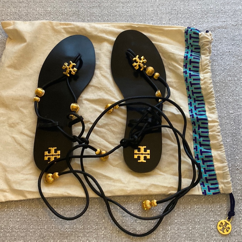 COPY - Tory Burch black and gold lace up sandal .